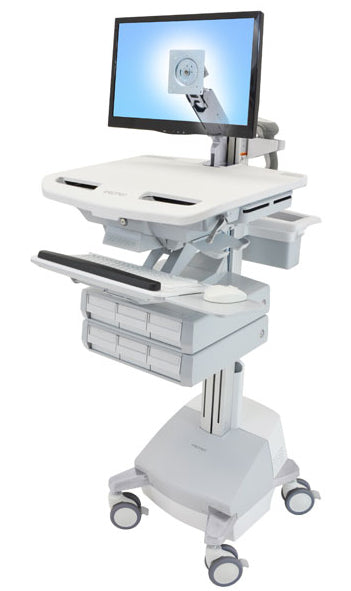 Ergotron StyleView SV44-1261-C – Computerwagen mit LCD-Arm, 6 Schubladen, bis 24", Grau/Weiss