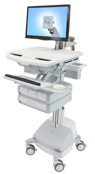 Ergotron StyleView SV44-1241-C – Computerwagen mit LCD-Arm, 4 Schubladen, mit SLA-Akku, bis 24", Grau/Weiss