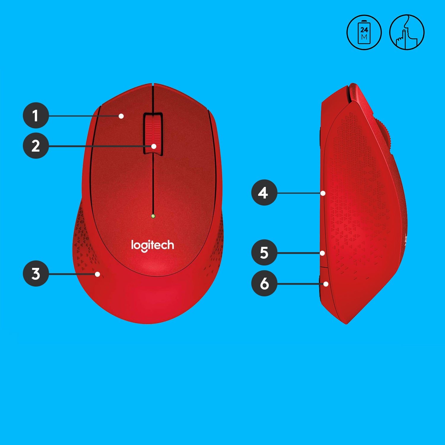 Logitech M330 Silent Plus Maus – kabellos, 2,4 GHz, Silent-Tasten, Rot