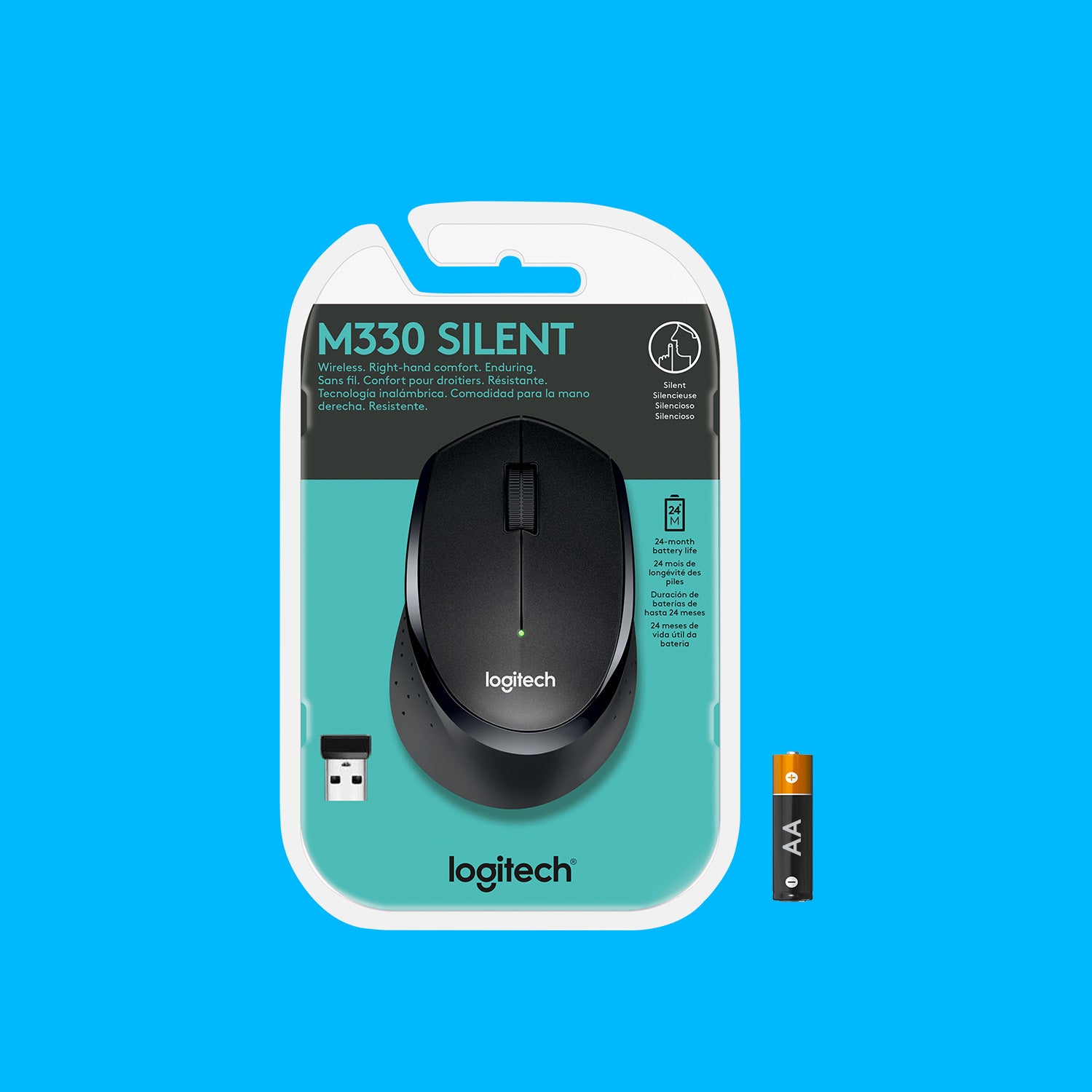 Logitech M330 – Maus – Kabellos (2,4 GHz, USB-Dongle) – 1000 DPI – Rechtshänder – Schwarz