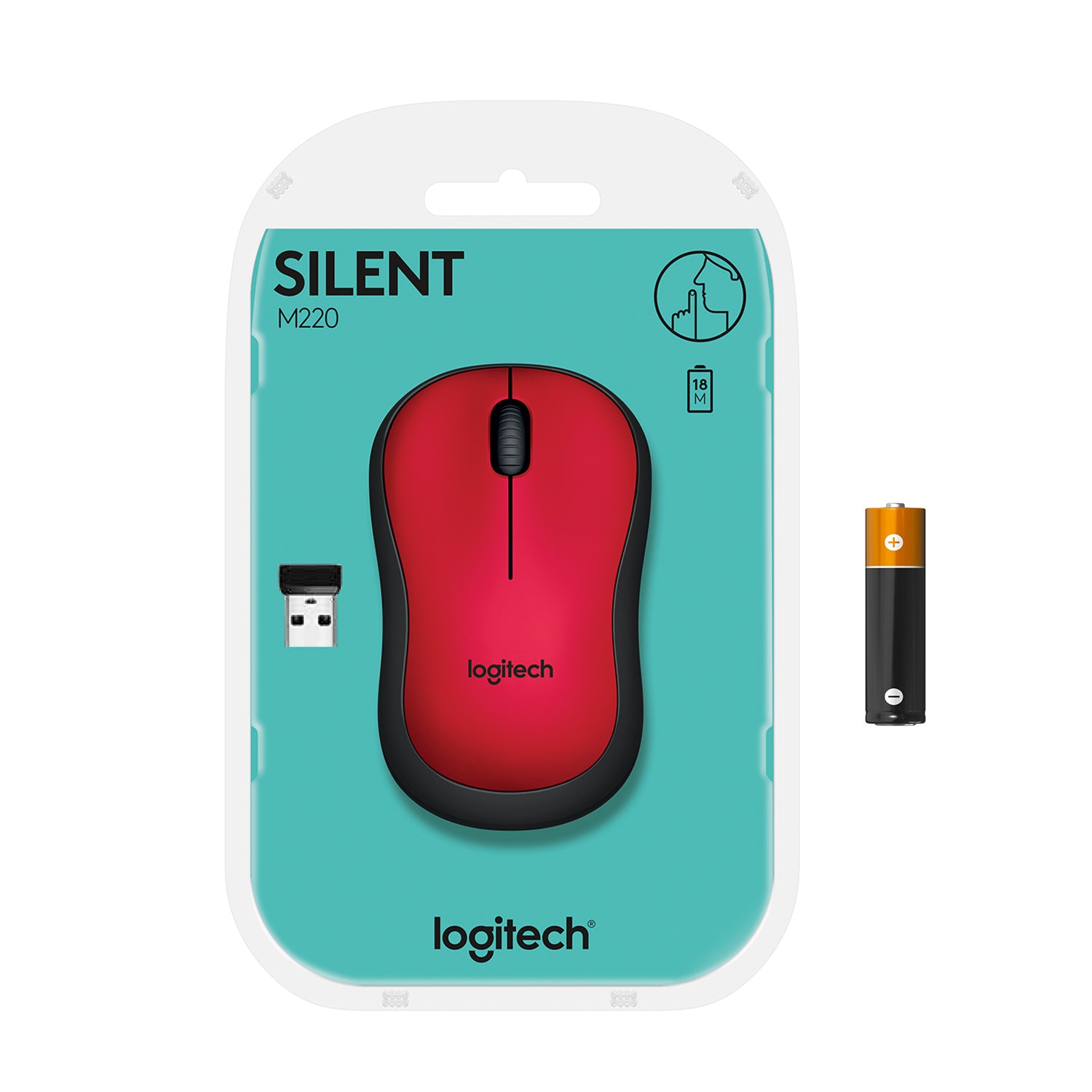 Logitech M220 Silent – Maus – Kabellos (2,4 GHz), beidhändig, Rot