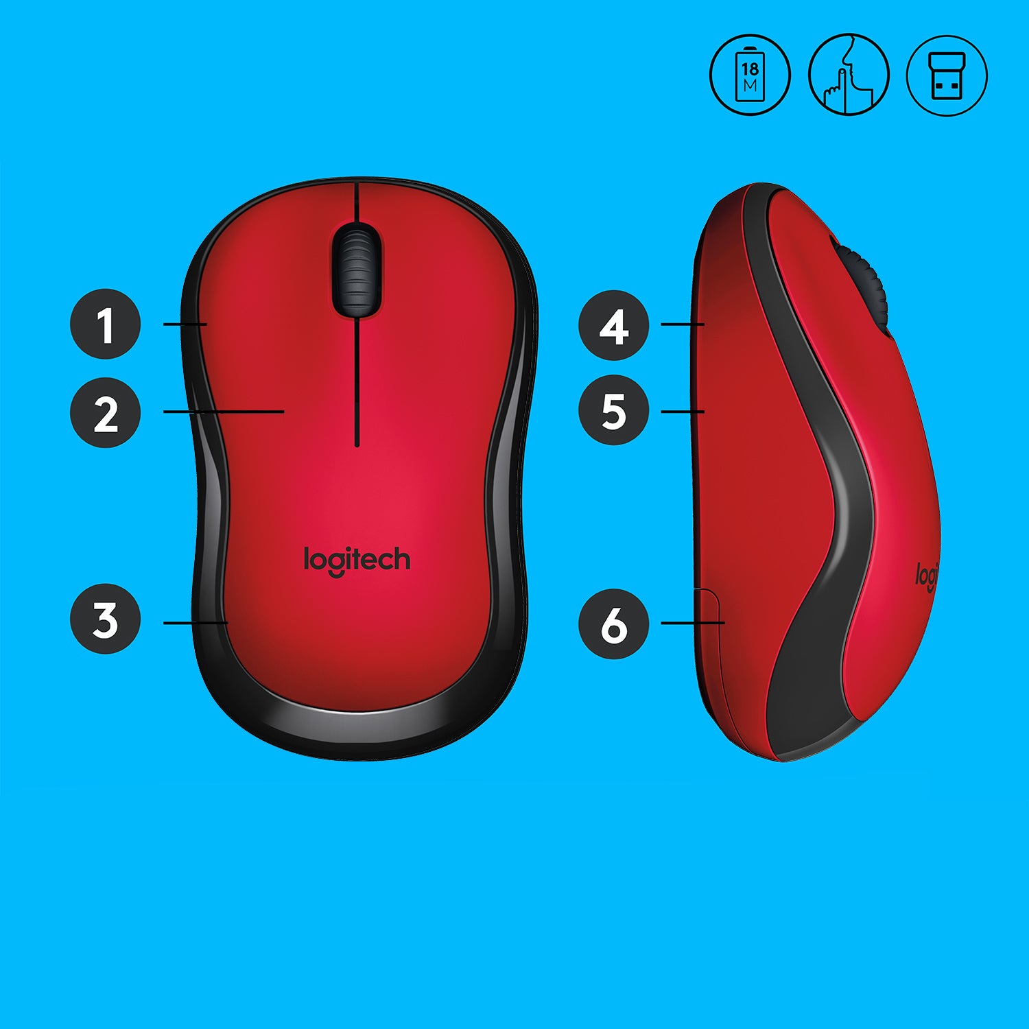 Logitech M220 Silent – Maus – Kabellos (2,4 GHz), beidhändig, Rot