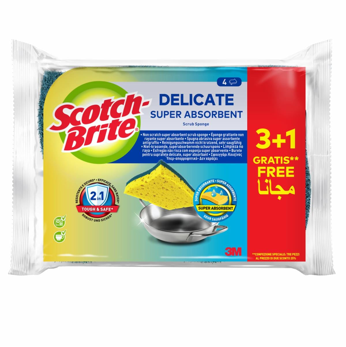 Scotch-Brite Spülschwamm Delicate – Zellulose, Rechteckig, für Küche, Mehrfarbig, 4 Stk.