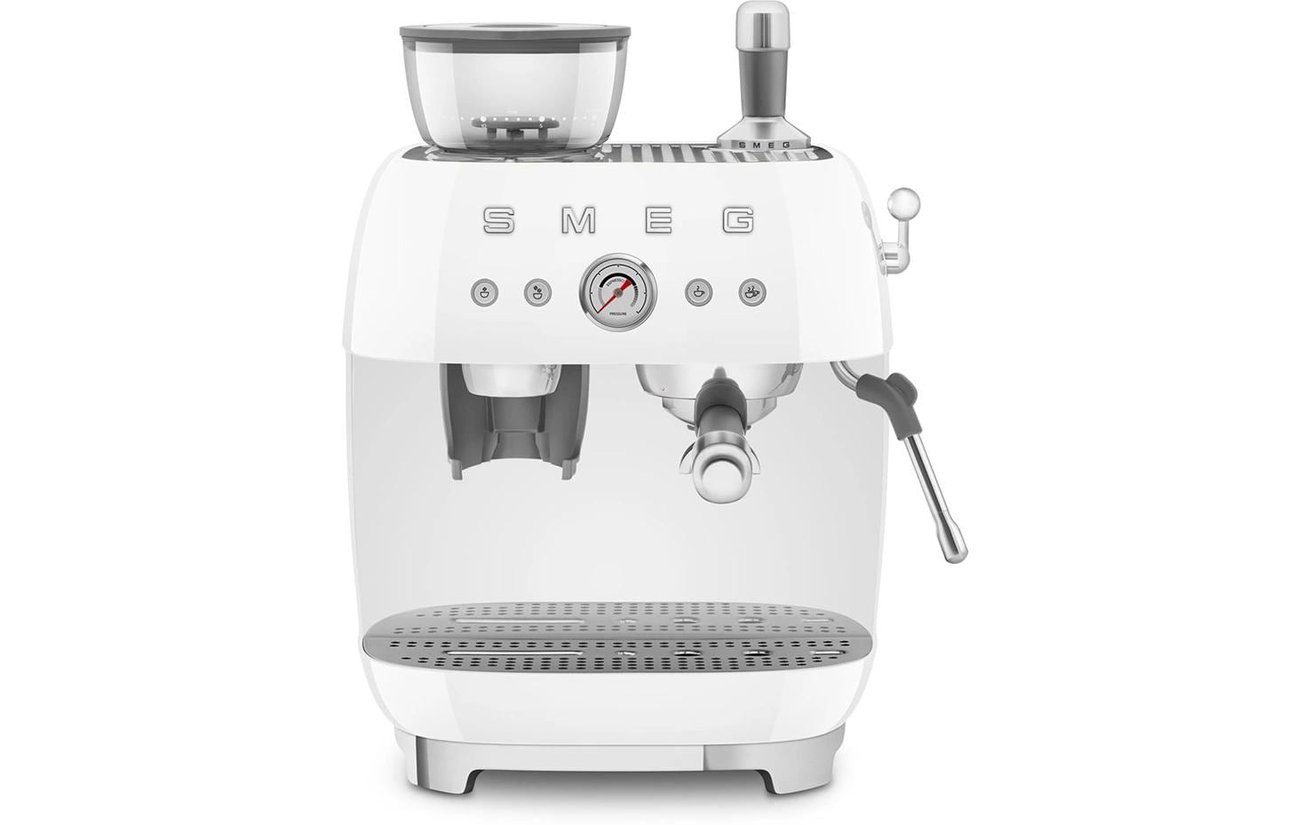 Smeg 50's EGF03WHEU Siebträgermaschine – 15 bar, 2,4 l, 250 g, Kegelmahlwerk, Weiss