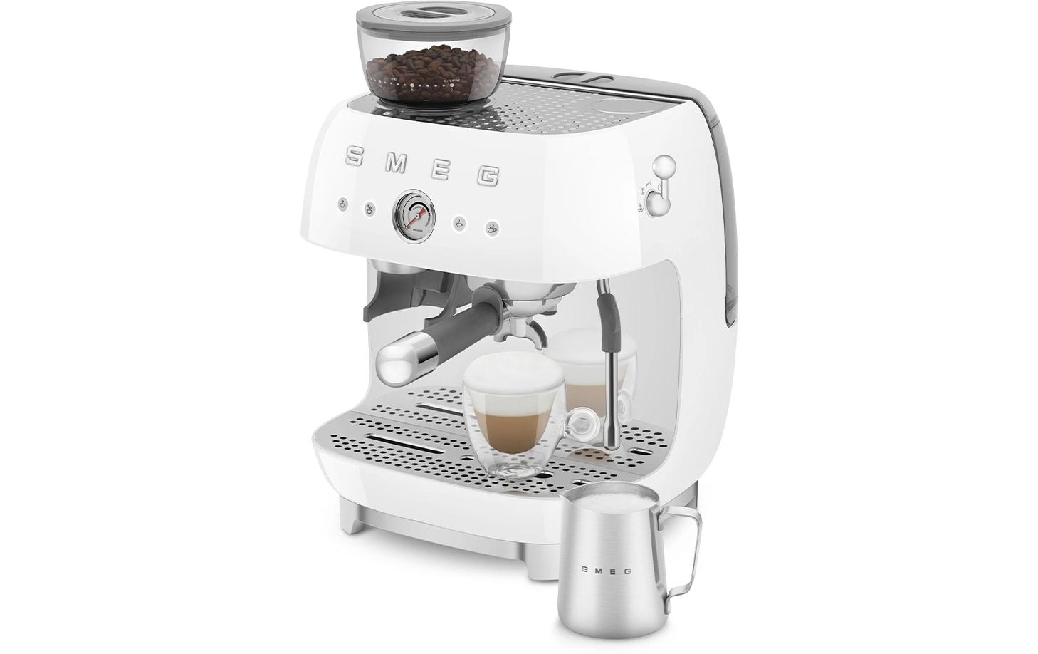 Smeg 50's EGF03WHEU Siebträgermaschine – 15 bar, 2,4 l, 250 g, Kegelmahlwerk, Weiss