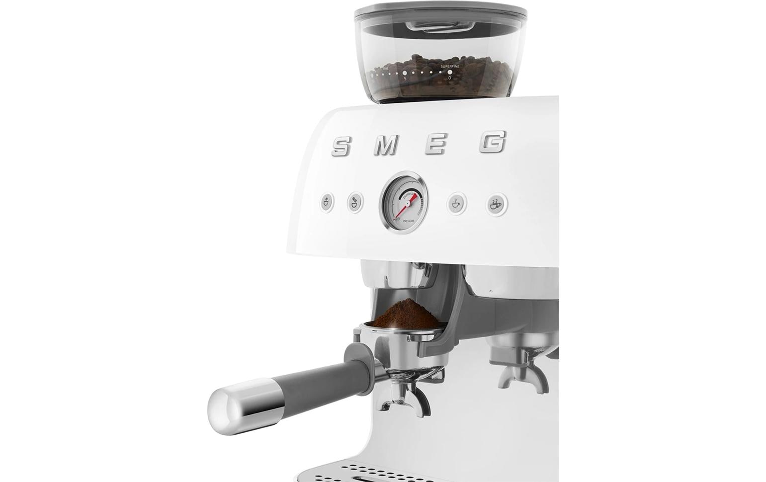 Smeg 50's EGF03WHEU Siebträgermaschine – 15 bar, 2,4 l, 250 g, Kegelmahlwerk, Weiss