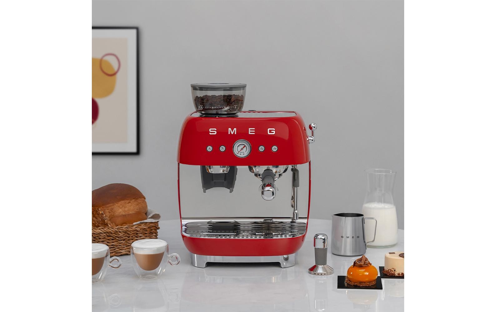 Smeg 50's EGF03RDEU Siebträgermaschine – 15 bar, 2,4 l, 250 g, Kegelmahlwerk, Rot