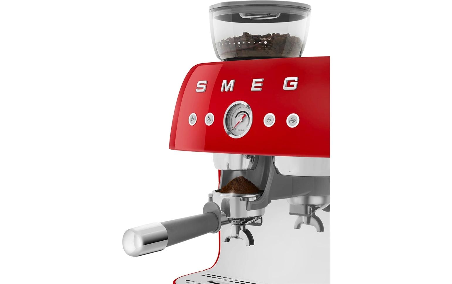 Smeg 50's EGF03RDEU Siebträgermaschine – 15 bar, 2,4 l, 250 g, Kegelmahlwerk, Rot