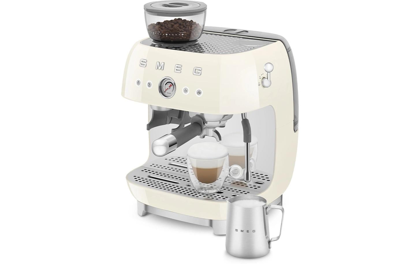 Smeg 50's EGF03CREU Siebträgermaschine – 15 bar, 2,4 l, 250 g, Kegelmahlwerk, Crème
