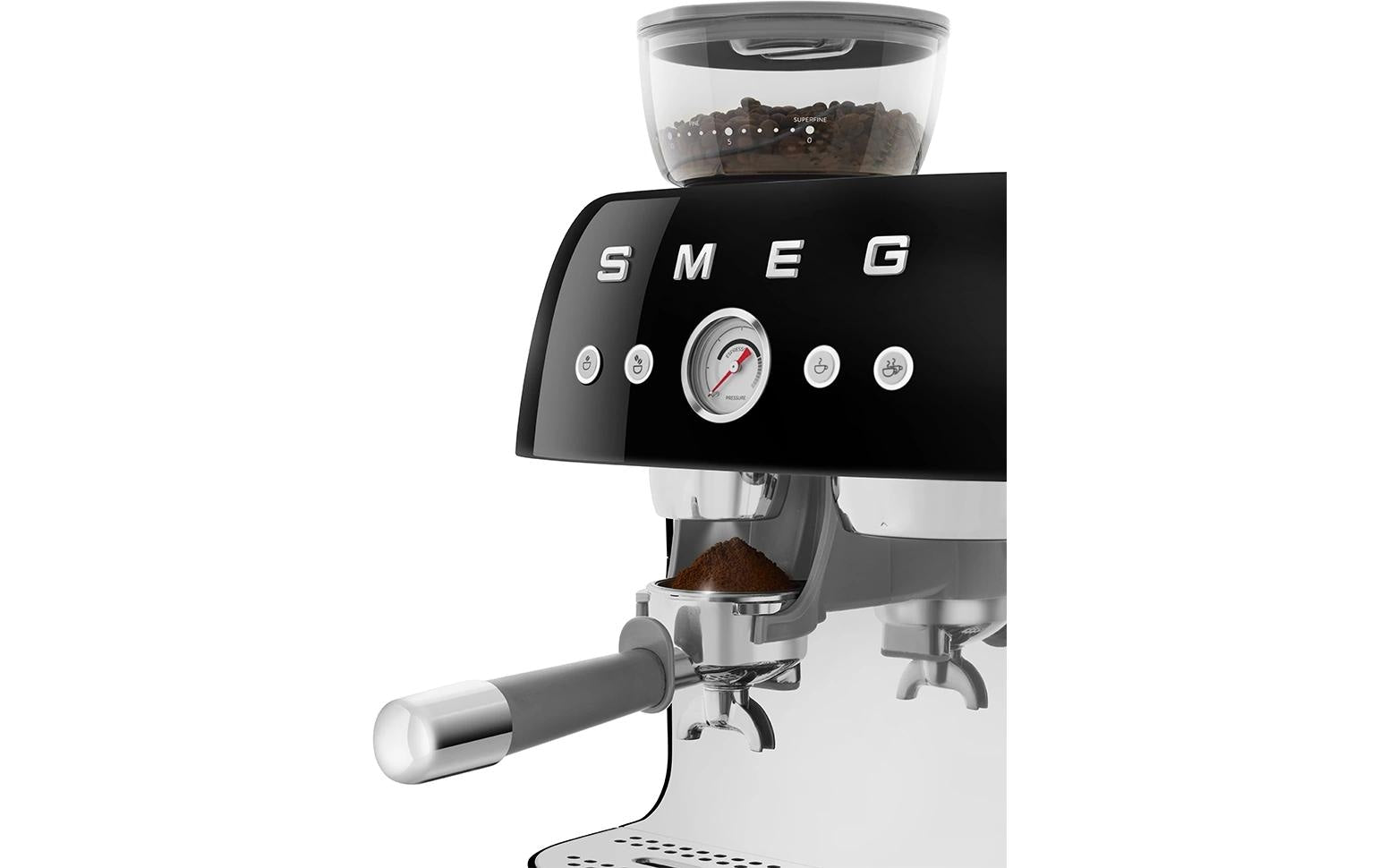 Smeg 50's EGF03BLEU Siebträgermaschine – 15 bar, 2,4 l, 250 g, Kegelmahlwerk, Schwarz