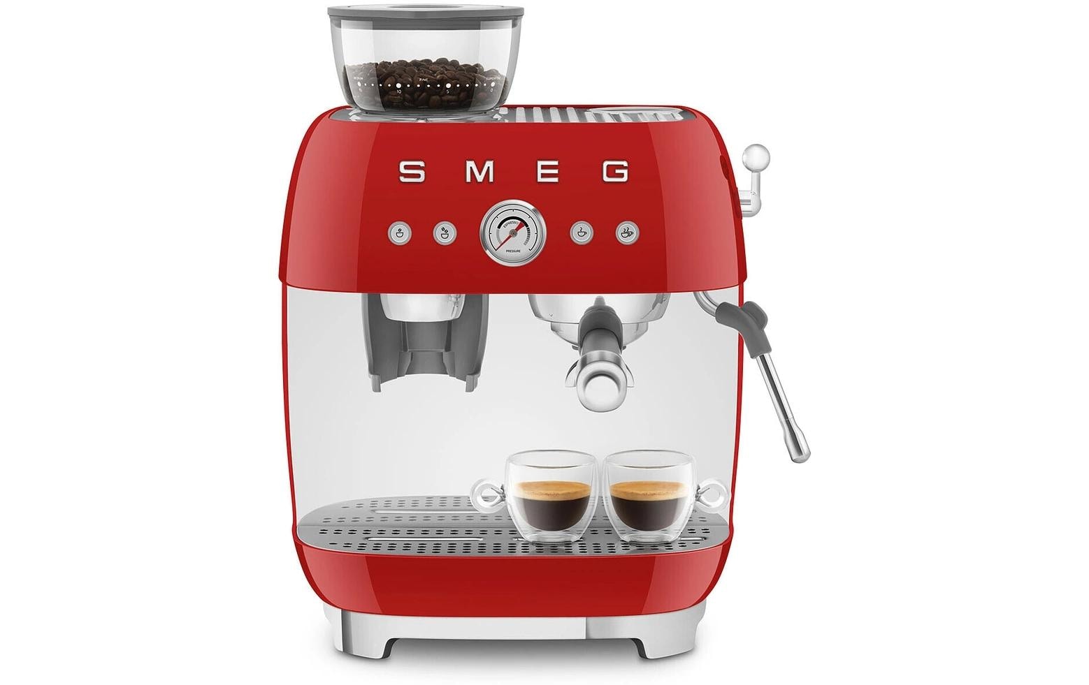 Smeg 50's EGF03RDEU Siebträgermaschine – 15 bar, 2,4 l, 250 g, Kegelmahlwerk, Rot