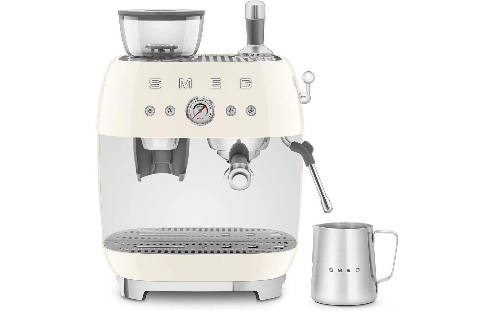 Smeg 50's EGF03CREU Siebträgermaschine – 15 bar, 2,4 l, 250 g, Kegelmahlwerk, Crème
