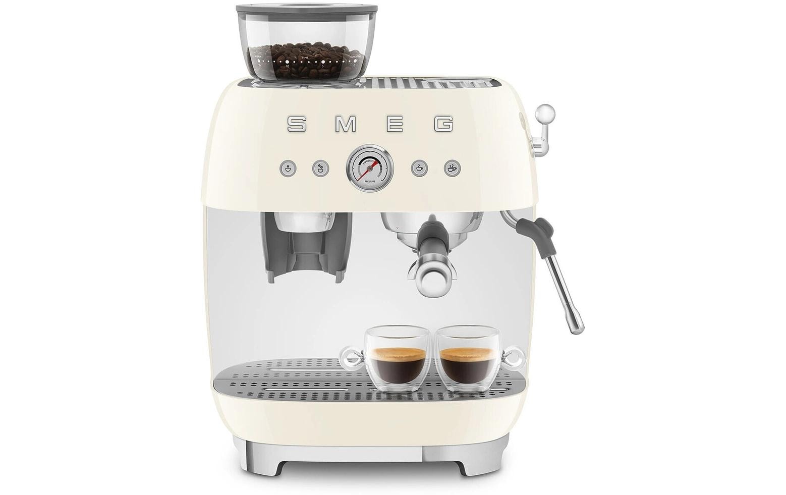 Smeg 50's EGF03CREU Siebträgermaschine – 15 bar, 2,4 l, 250 g, Kegelmahlwerk, Crème