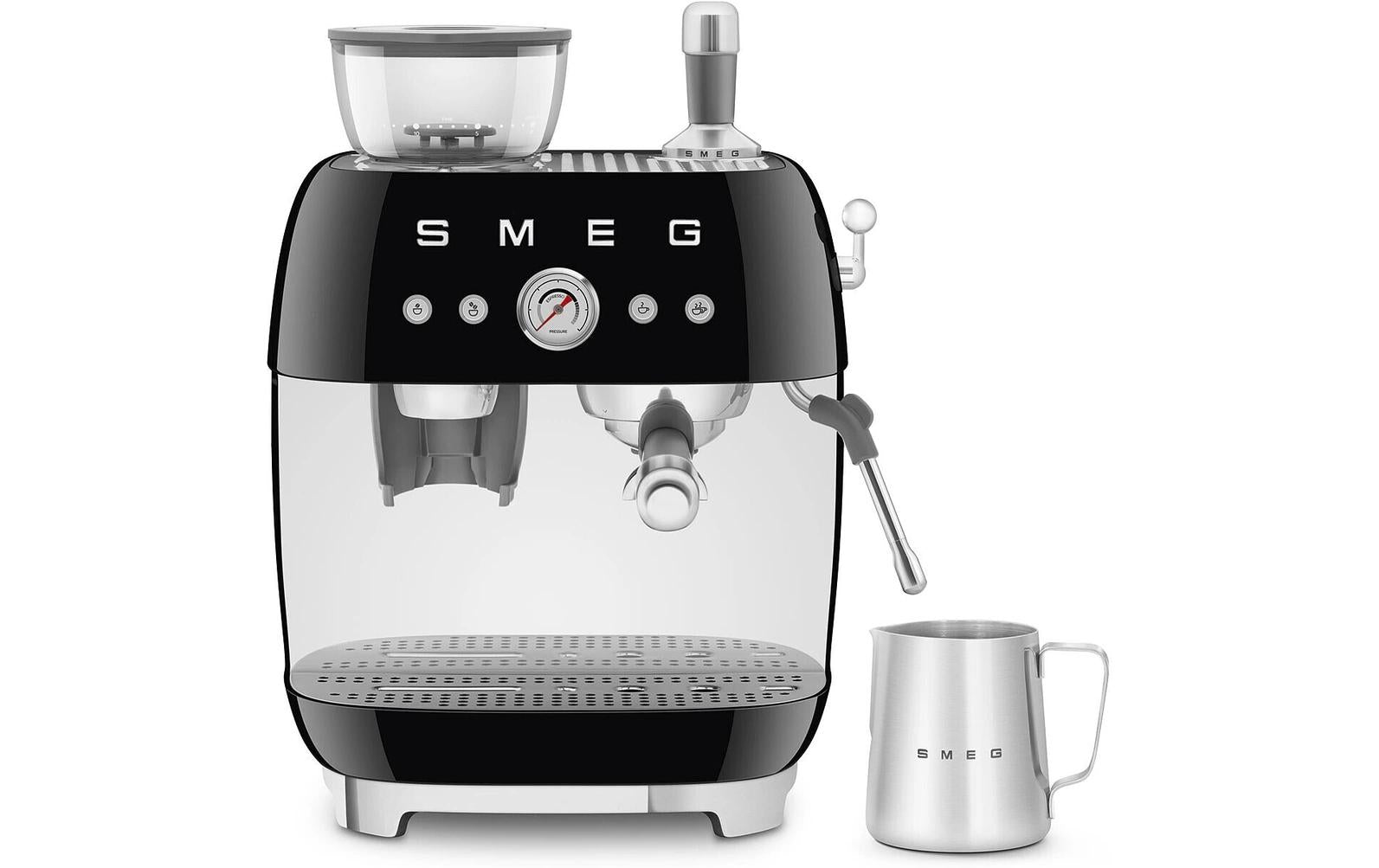 Smeg 50's EGF03BLEU Siebträgermaschine – 15 bar, 2,4 l, 250 g, Kegelmahlwerk, Schwarz