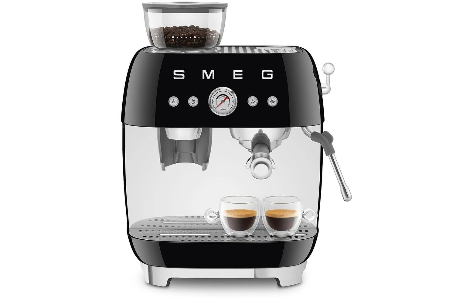 Smeg 50's EGF03BLEU Siebträgermaschine – 15 bar, 2,4 l, 250 g, Kegelmahlwerk, Schwarz