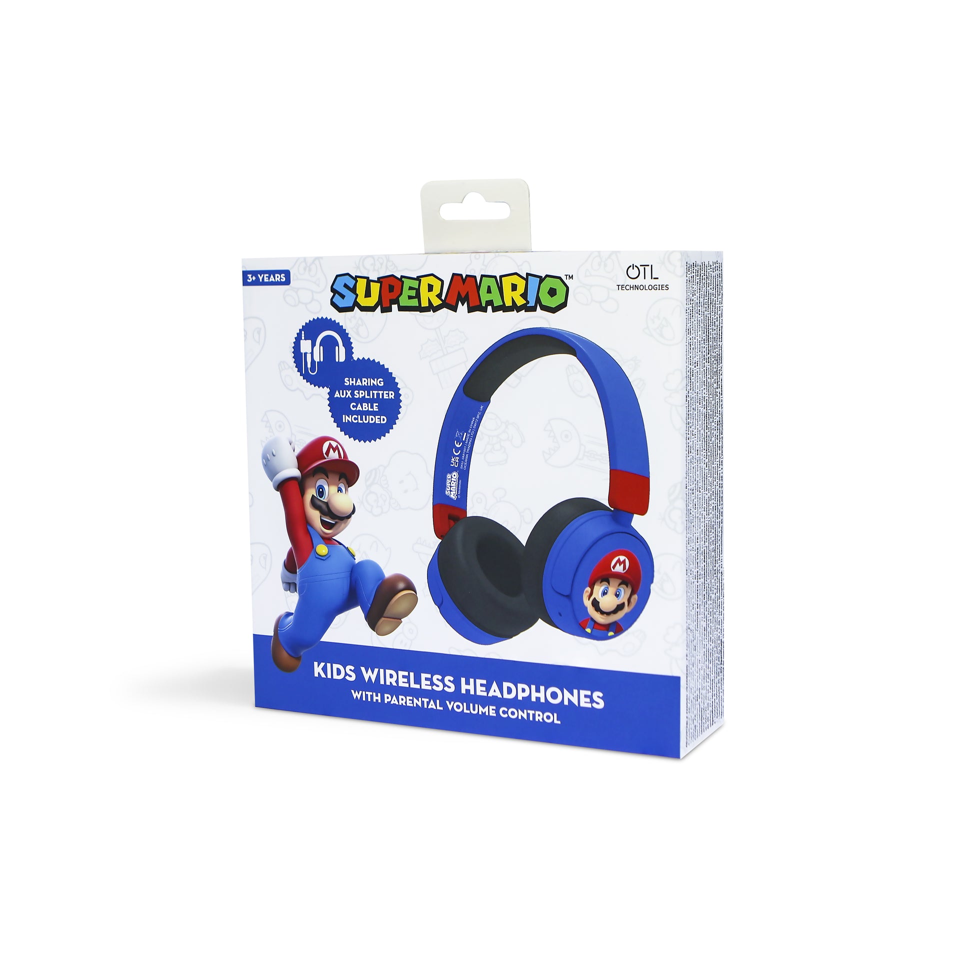 OTL Technologies OTL Super Mario V2 – Gaming-Headset (On-Ear) – Bluetooth 5.1 – für Kinder, Blau/Rot – bis 24 h