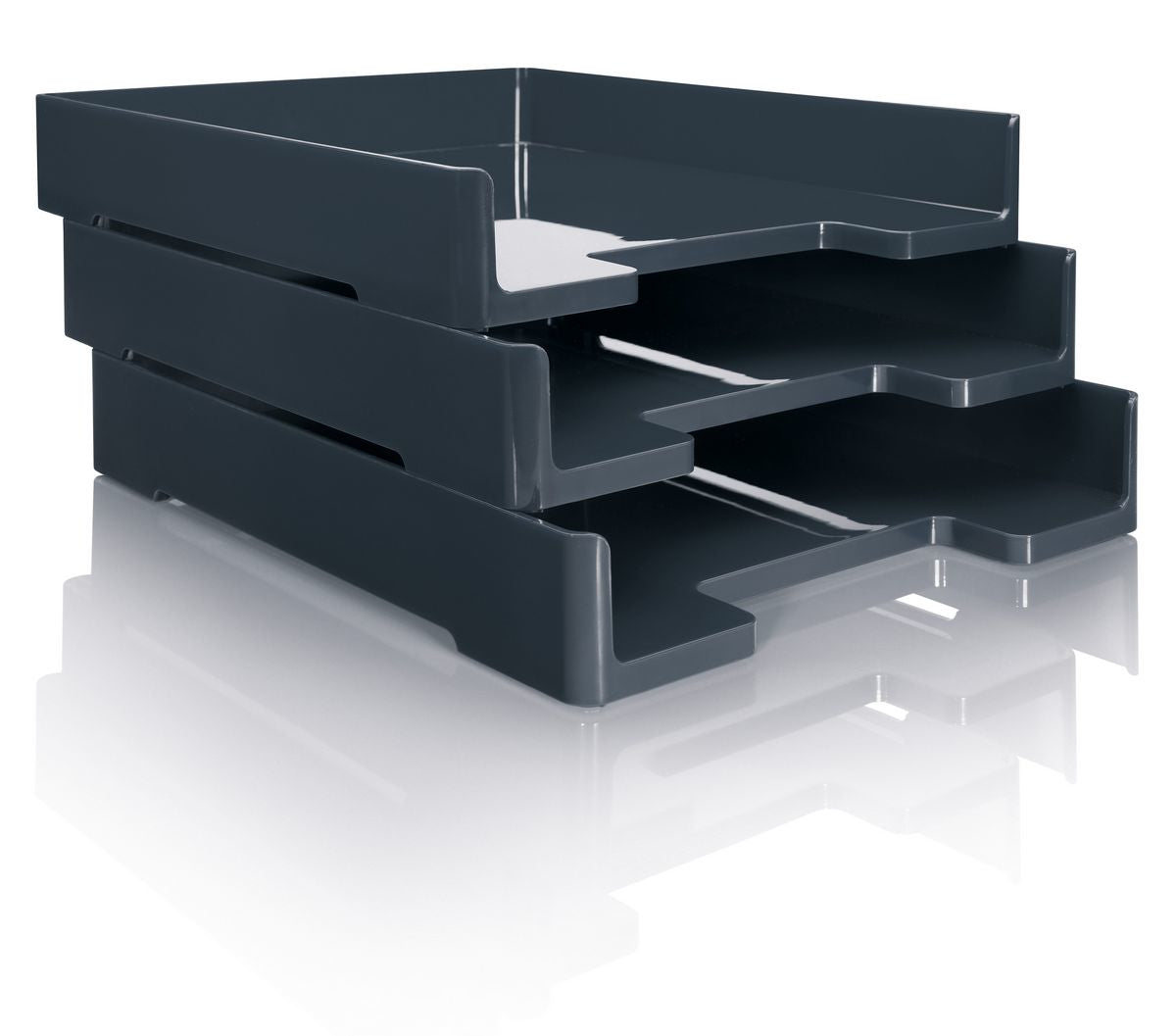 Sigel Briefkorb – mit Griffausschnitt, mit Beschriftungsfeld, glänzend, grau, B 268 × H 50 × T 333 mm