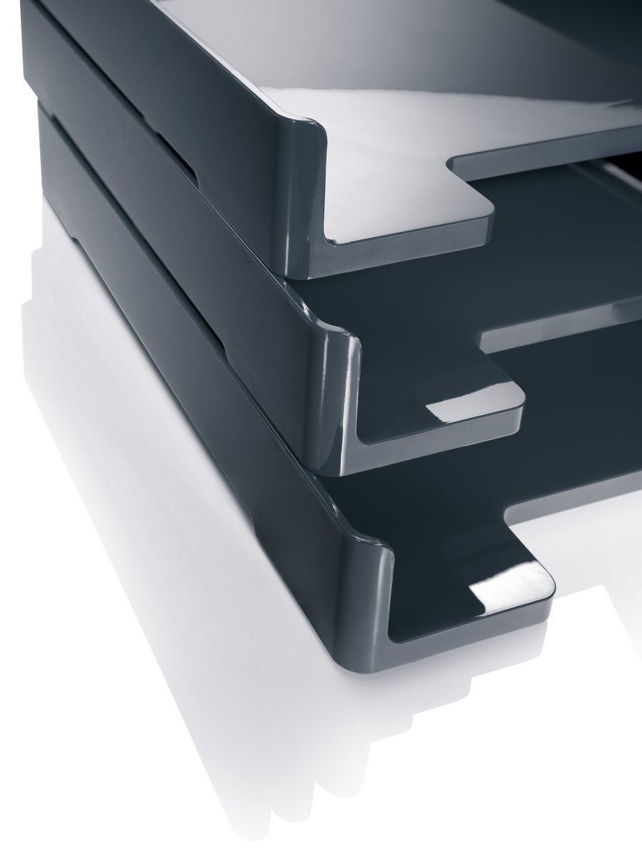 Sigel Briefkorb – mit Griffausschnitt, mit Beschriftungsfeld, glänzend, grau, B 268 × H 50 × T 333 mm