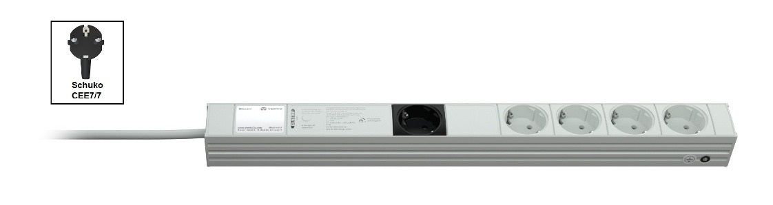 Vertiv Rack-PDU 1U – Schuko Eingang 230 V/16 A (CEE7/7) – Schuko (Typ F)×5 – Stahl, Grau