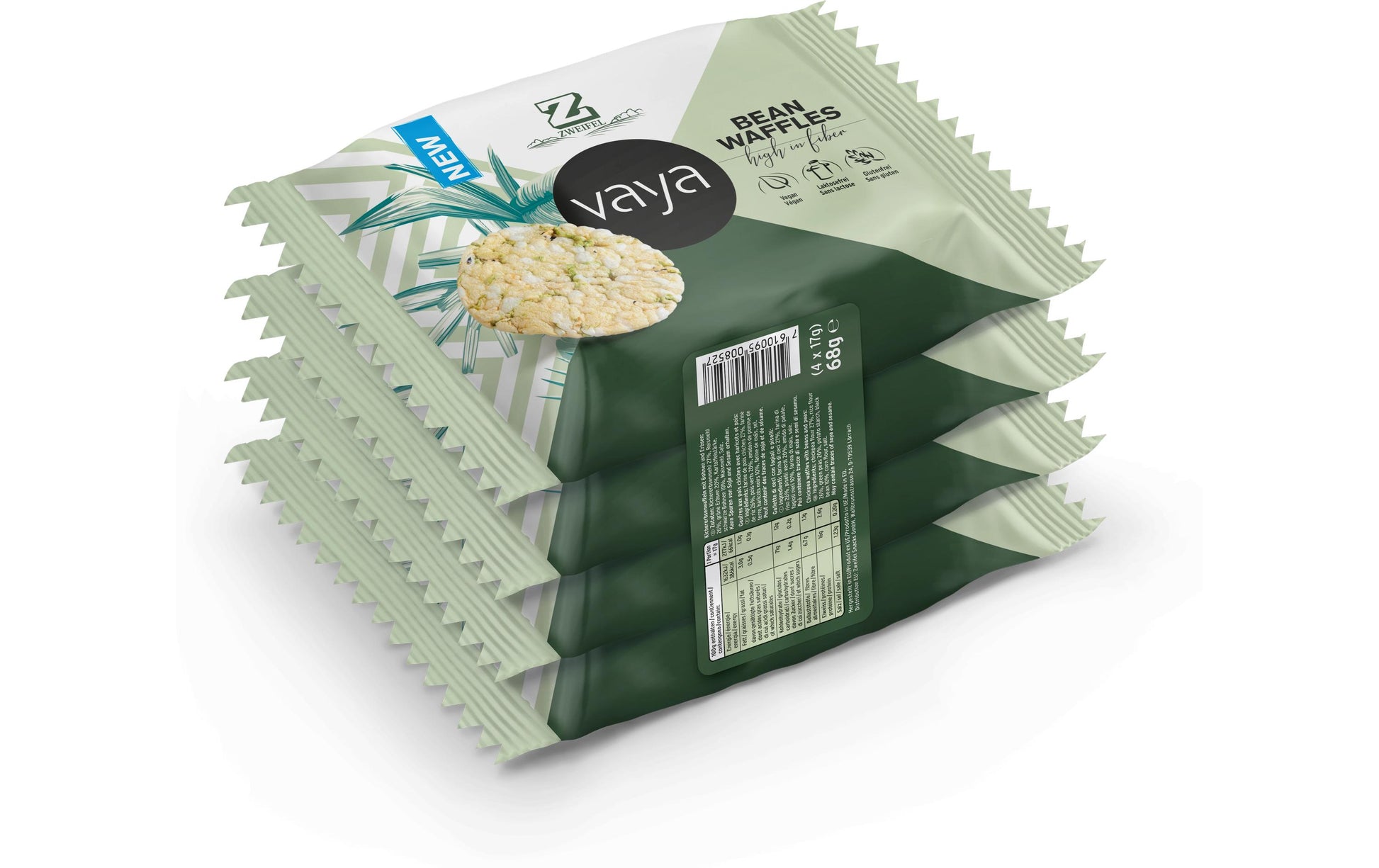 Zweifel Waffeln – Bohnen (Kichererbsen, grüne Erbsen, schwarze Bohnen), vegan, glutenfrei, 4 × 17 g (68 g)