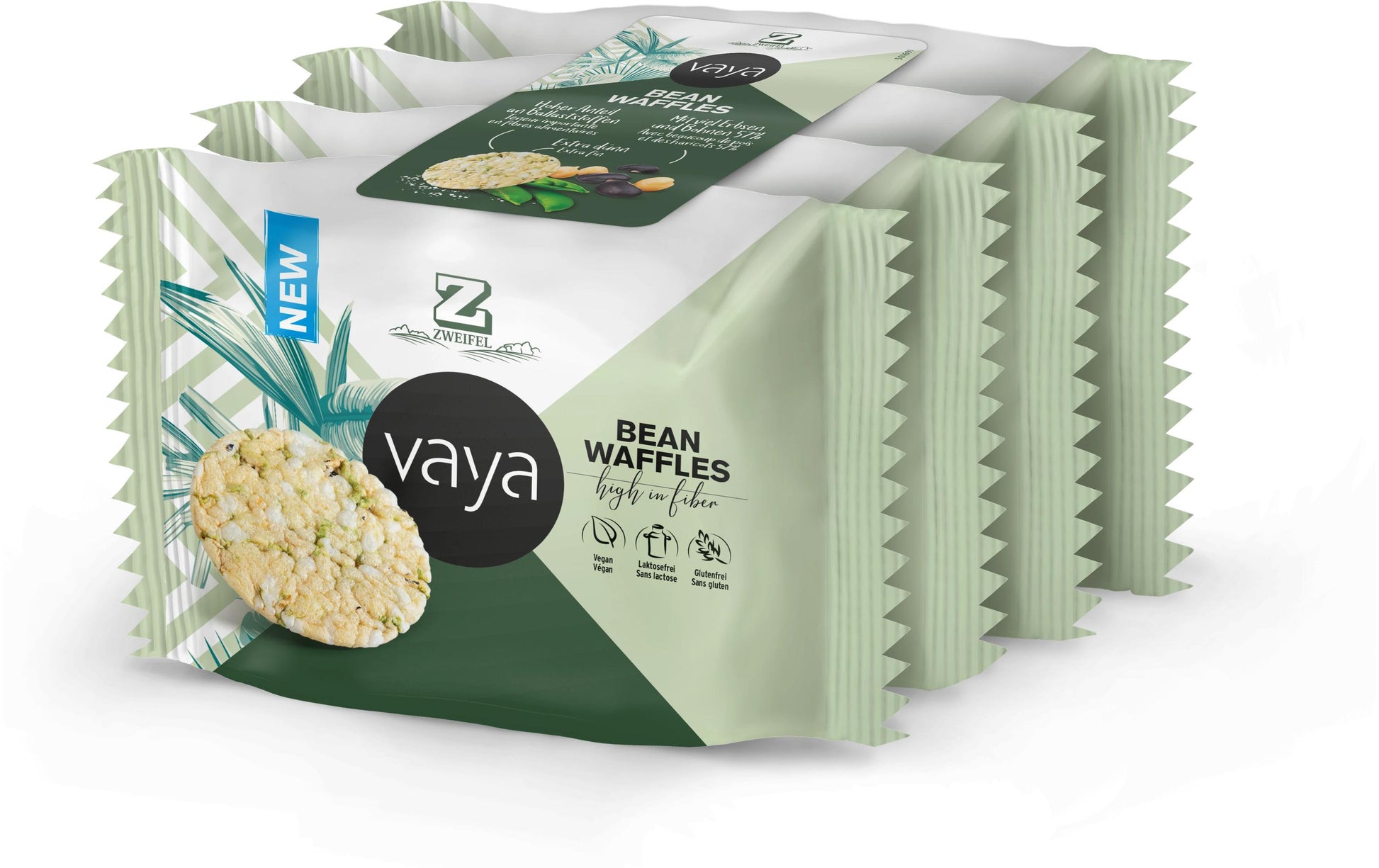 Zweifel Waffeln – Bohnen (Kichererbsen, grüne Erbsen, schwarze Bohnen), vegan, glutenfrei, 4 × 17 g (68 g)