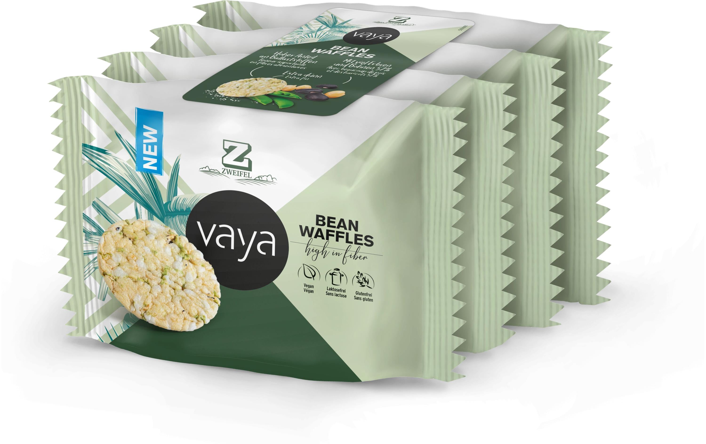 Zweifel Waffeln – Bohnen (Kichererbsen, grüne Erbsen, schwarze Bohnen), vegan, glutenfrei, 4 × 17 g (68 g)