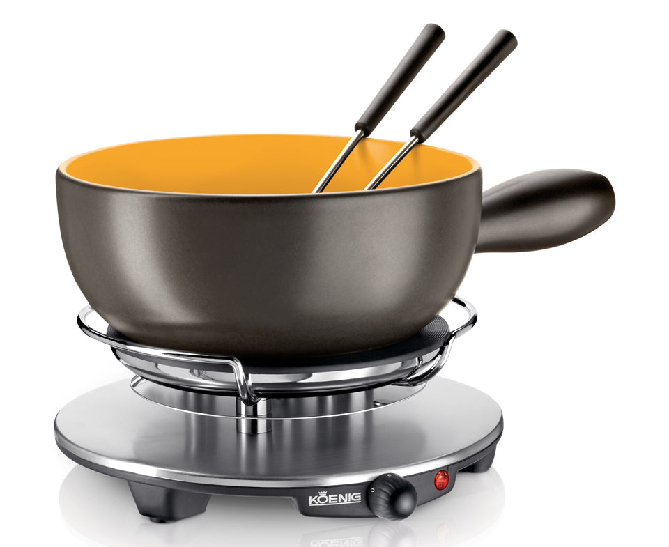 Koenig Fondue-Set B02179 – Steingut, 2 l, 6 Gabeln, elektrisch – Anthrazit/Goldgelb