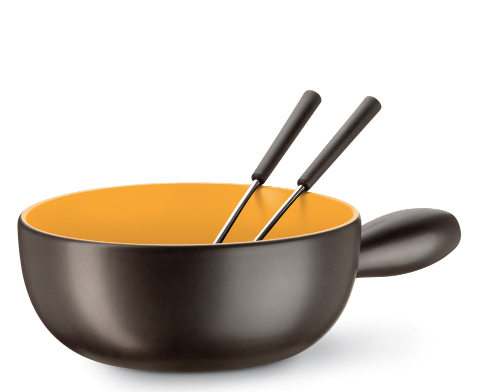 Koenig Fondue-Set B02179 – Steingut, 2 l, 6 Gabeln, elektrisch – Anthrazit/Goldgelb