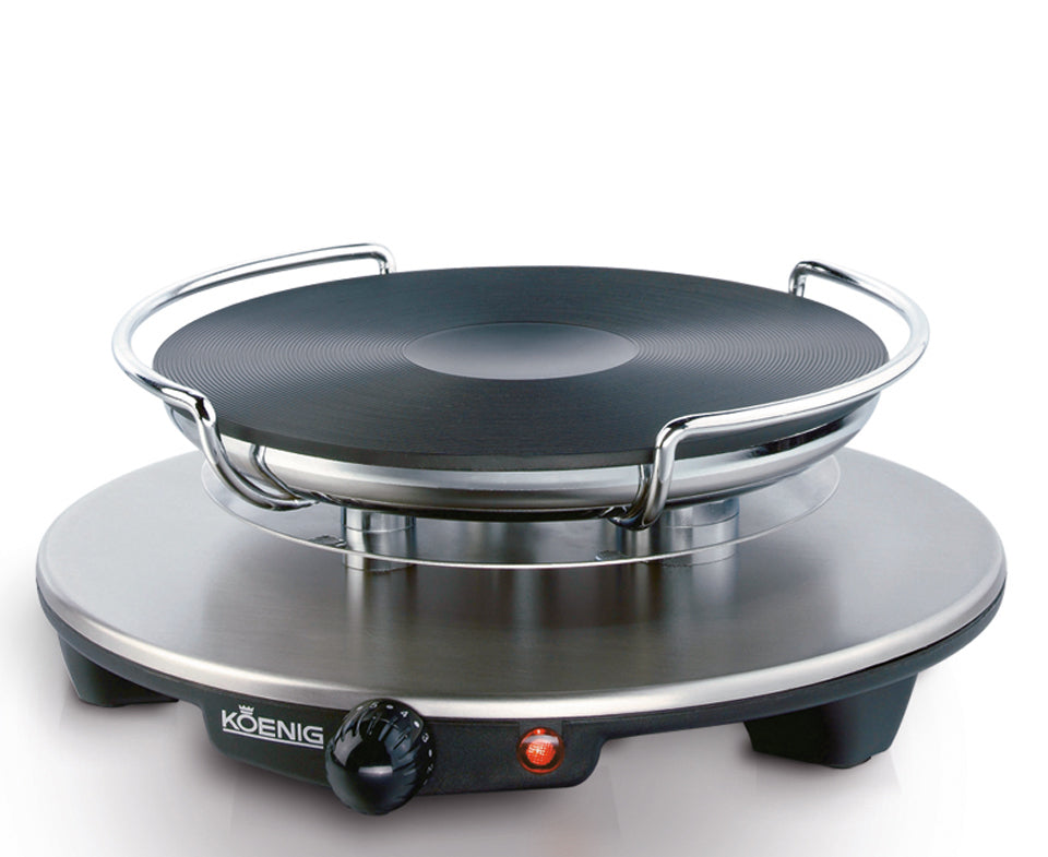 Koenig Fondue-Set B02179 – Steingut, 2 l, 6 Gabeln, elektrisch – Anthrazit/Goldgelb