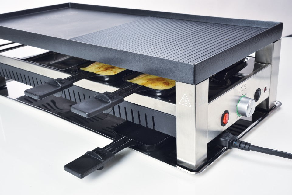 Solis Raclettegrill Typ 791 – 8 Personen, 1400 W, Pizza-Funktion & zuschaltbare Unterhitze – schwarz/edelstahl