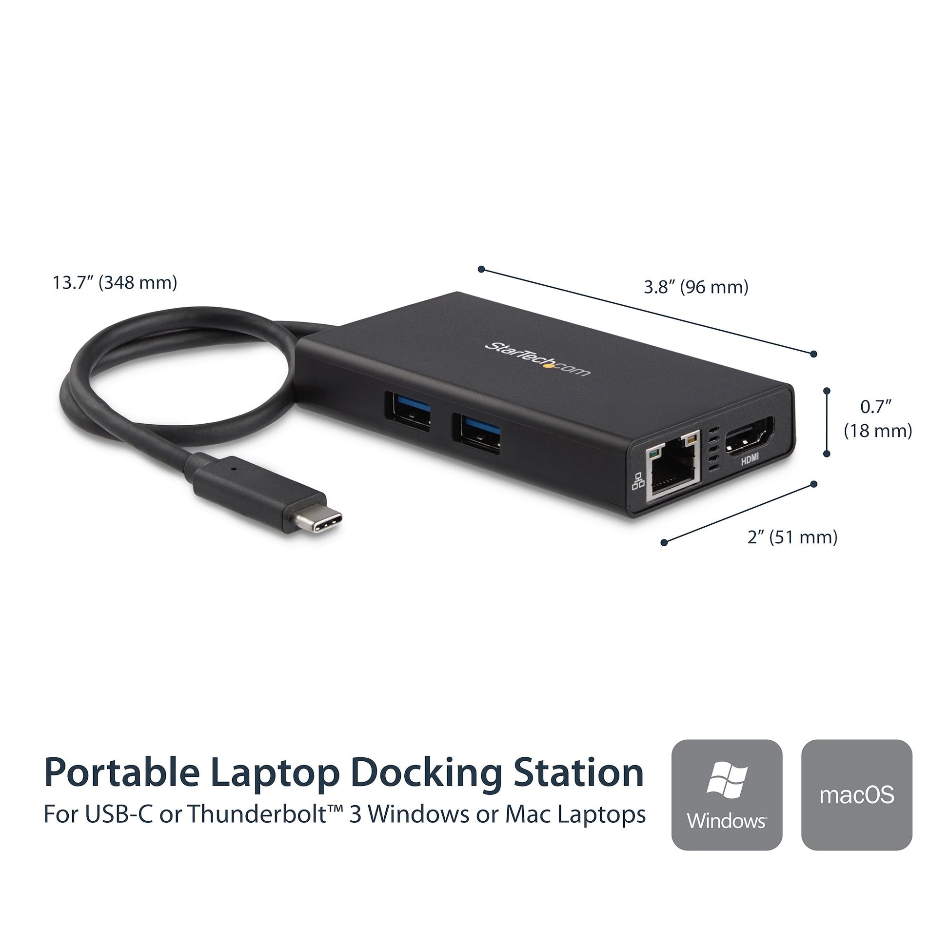 StarTech.com Multiport-Adapter – USB-C, HDMI, 2× USB-A, 60 W PD, GbE, für Windows/Mac/ChromeOS