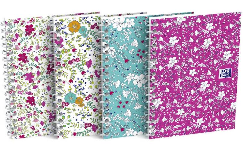 Oxford Collegeblock A6, kariert, Spiralbindung, 50 Blatt, perforiert, 90 g/m² – Floral, für SCRIBZEE App