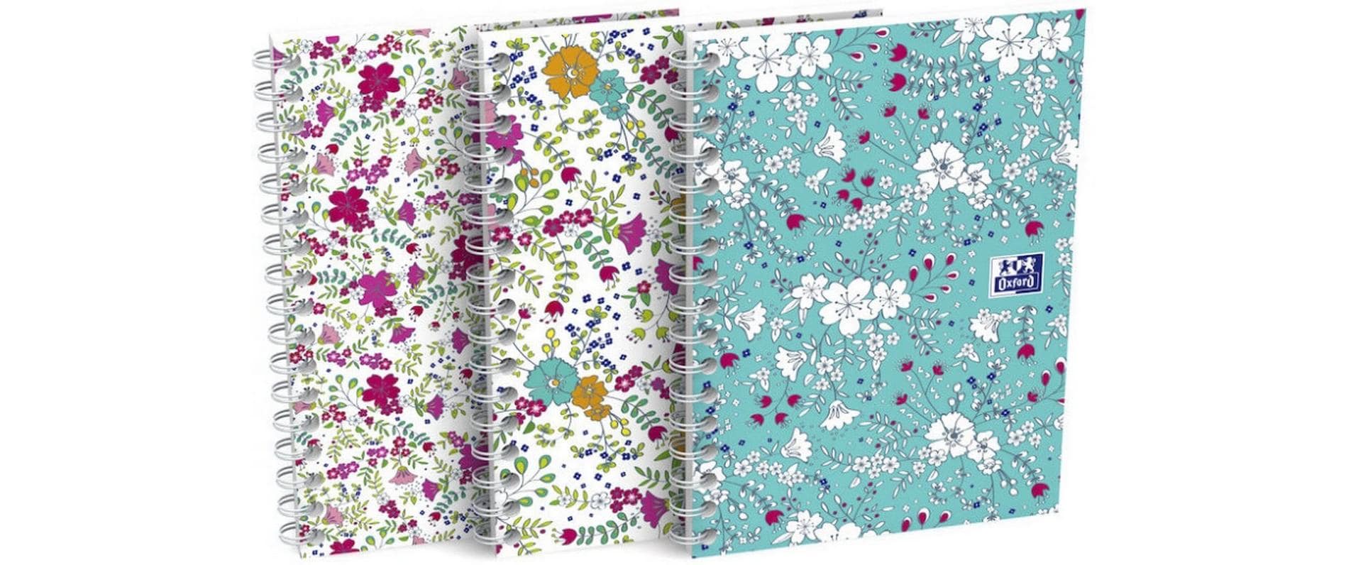 Oxford Collegeblock A6, kariert, Spiralbindung, 50 Blatt, perforiert, 90 g/m² – Floral, für SCRIBZEE App