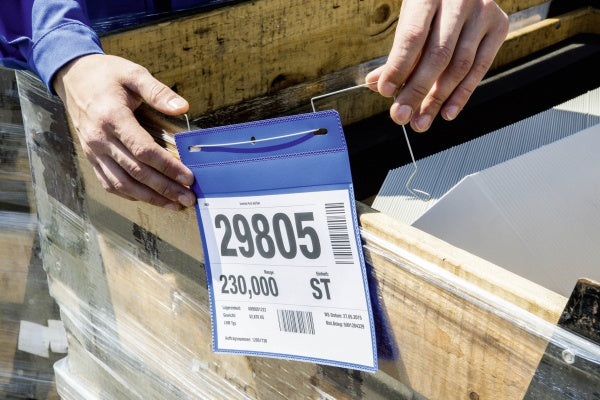 Durable Hängesichttafel – A5 quer, blau, Kunststoff, wiederverwendbar – 50 Stk
