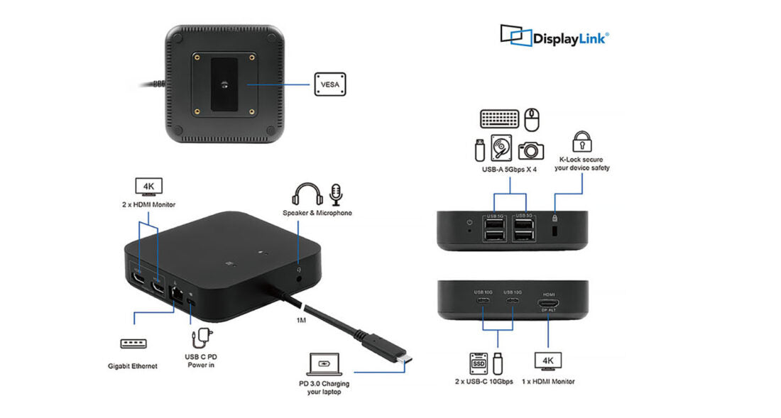 LMP USB-C Triple Display Dockingstation – für Apple-Geräte, 3× HDMI 4K, 100 W Ladefunktion
