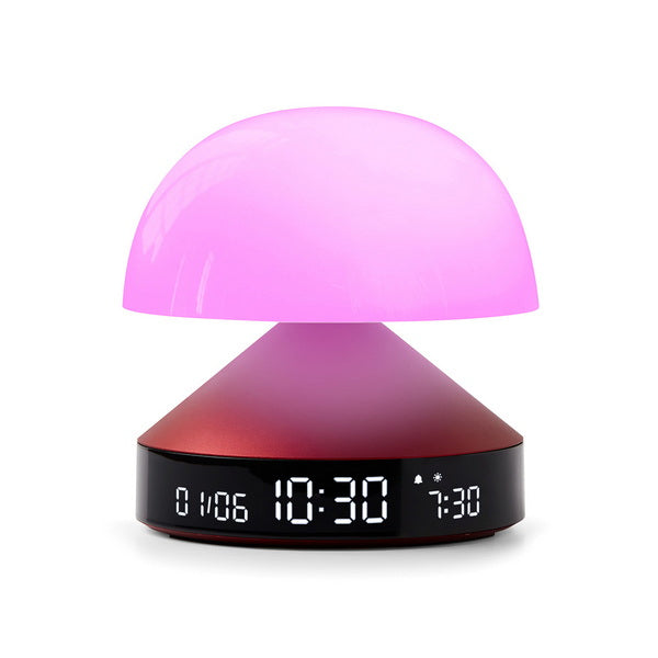 Lexon Lichtwecker Mina Sunrise – digital – 11 × 11 cm, weinrot, Aluminium, USB, Wecktöne