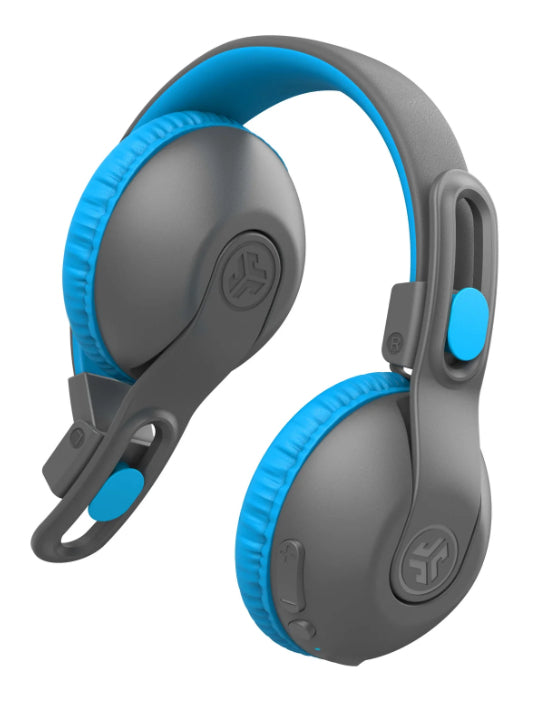 JLab JBuddies Studio 2 Kinderkopfhörer – On-Ear, Kabel + BT (USB-C), 85 dB Lautstärke-Limit, Blau/Grau