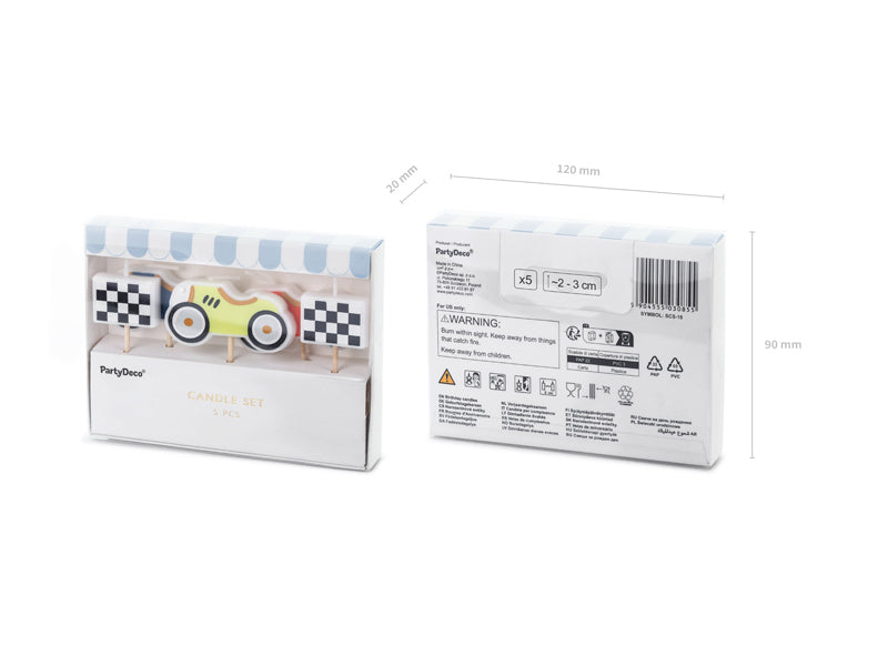 PartyDeco Geburtstagskerzen Autos – Mehrfarbig – 3 cm – 5 Stk