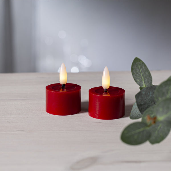 Star Trading LED-Teelicht – 2er Pack, Ø 4 × 5 cm, 0,01 W, Warmweiss, Rot, Timer