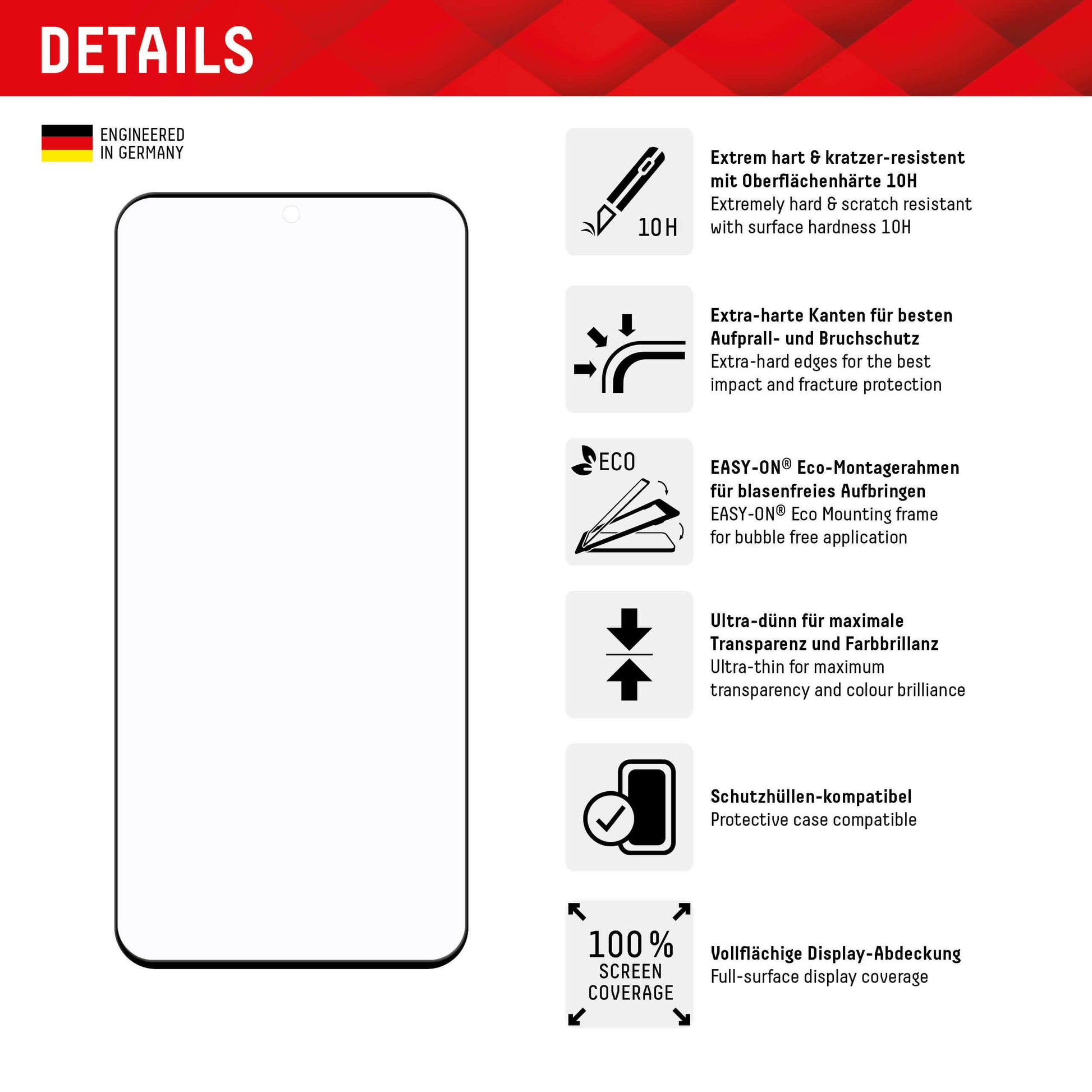 E.V.I. Displayschutz (Folie), Full Cover – für Xiaomi 13 Pro/13S Pro/12 Pro – mit Applikator