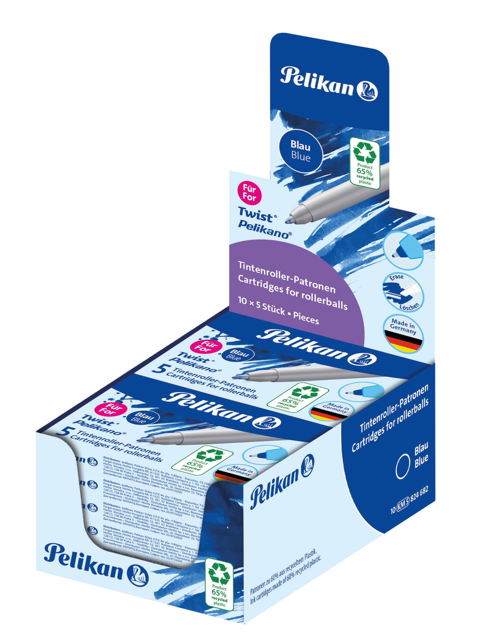 Pelikan Rollerpatronen Grand Prix für Pelikano, Twist – blau, 0,3 mm, geruchsarm, 5 Stk.