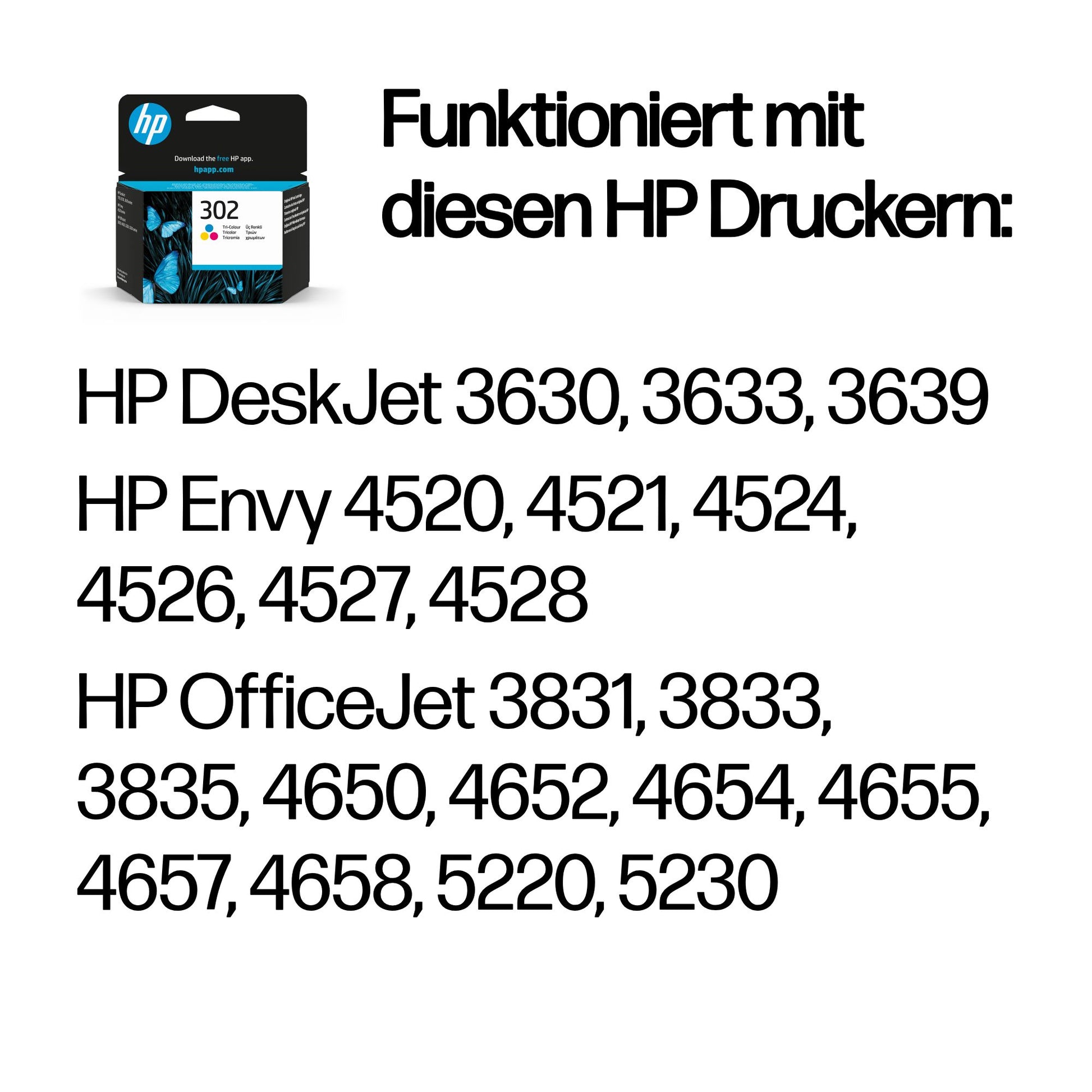 HP 302 Dreifarbig Tintenpatrone (Original) – 150 Seiten – für HP DeskJet 3630, Envy 4520, OfficeJet 3831