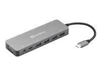 Sandberg Multiport-Adapter – USB-C, 2× HDMI, 1× VGA, 4× USB-A, 100 W PD, GbE, für Windows/Mac