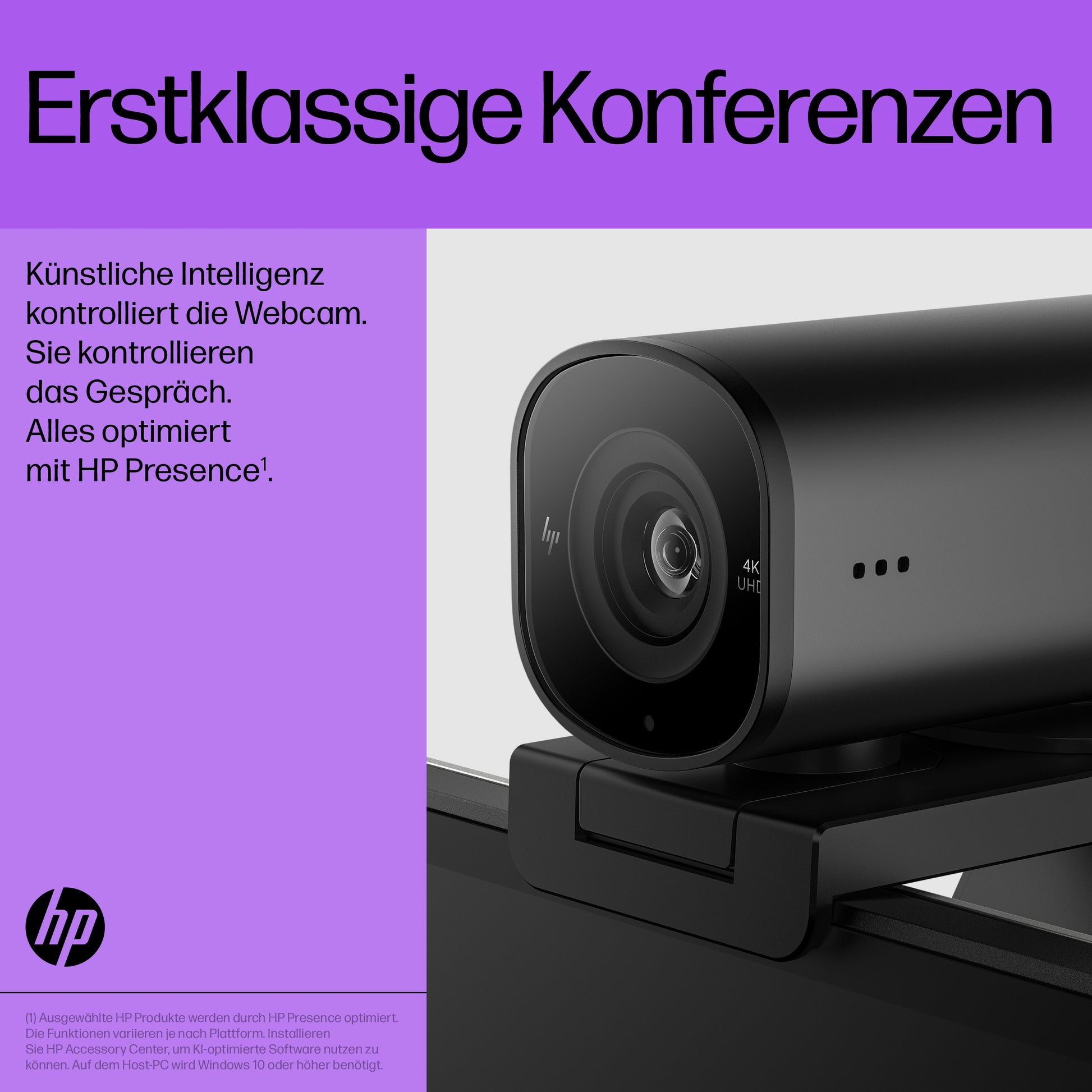 HP 965 – Webcam – 4K, bis 60 fps, USB, Autofokus, Schwarz