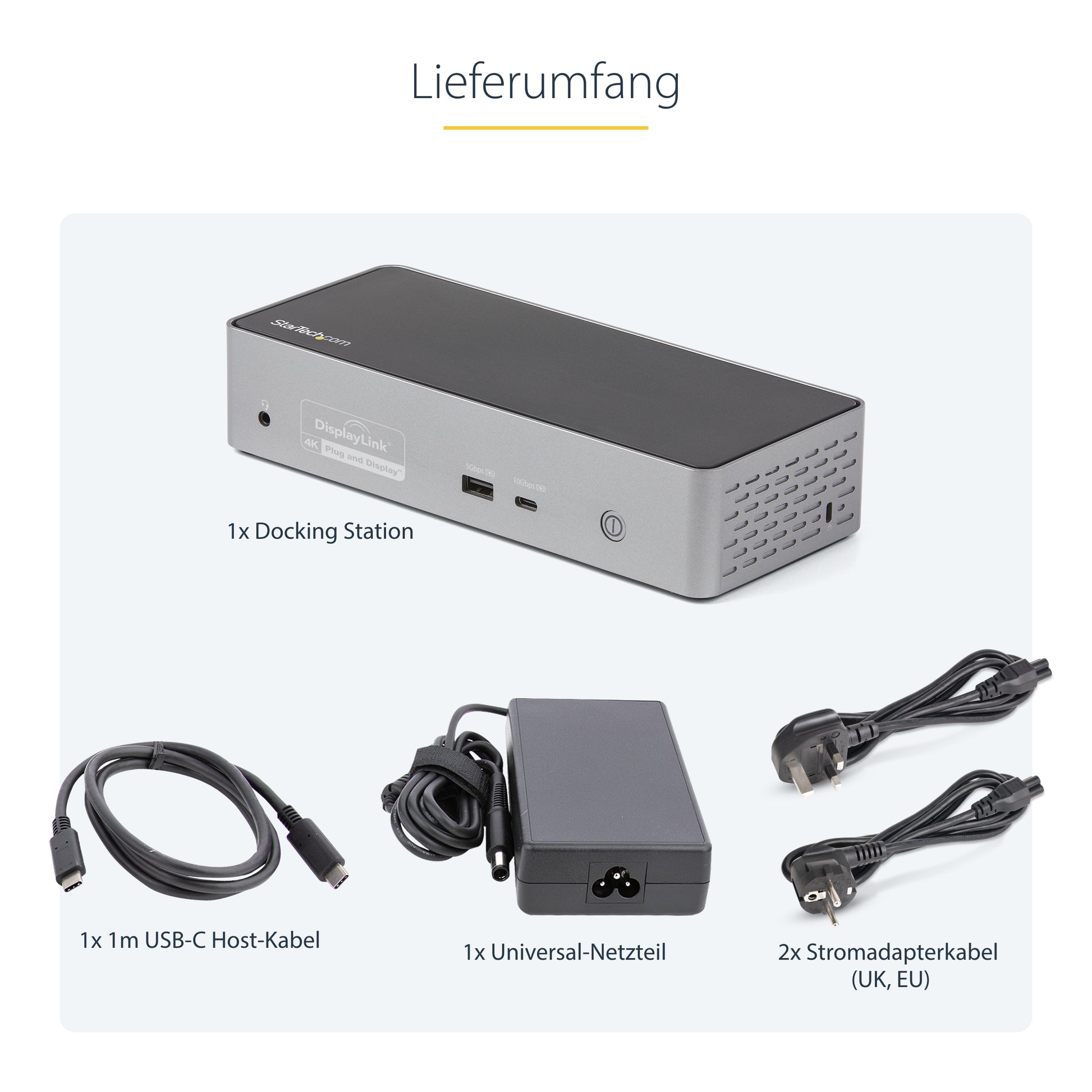 StarTech.com Dockingstation – USB-C, 4× DP, 4× HDMI, 3× USB-A, 100 W PD, GbE, 3,5 mm Audio, für Windows/Mac