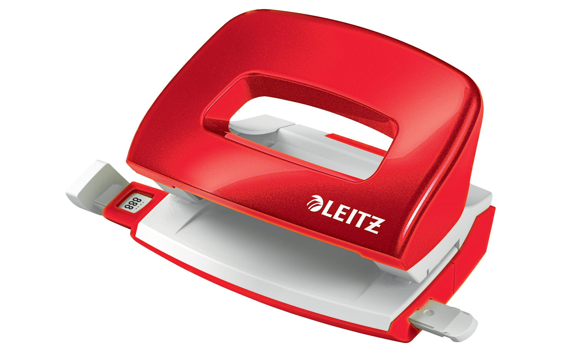 Leitz Mini-Locher NeXXt WOW – 2-Loch, Lochabstand 80 mm, 10 Blatt, bis A4, Ø5,5 mm – Rot – Metall/Kunststoff