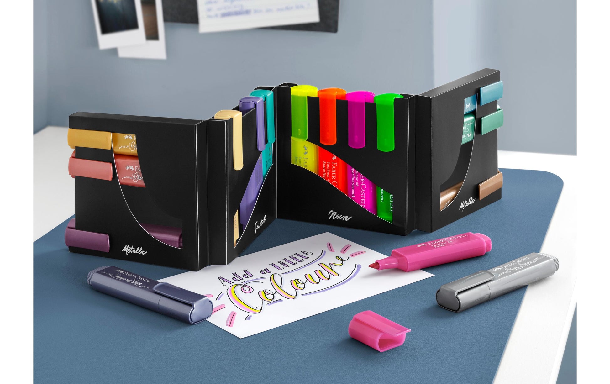 Faber-Castell Textmarker Desktop Set 16 Farben – Keilspitze, 1–5 mm, nachfüllbar