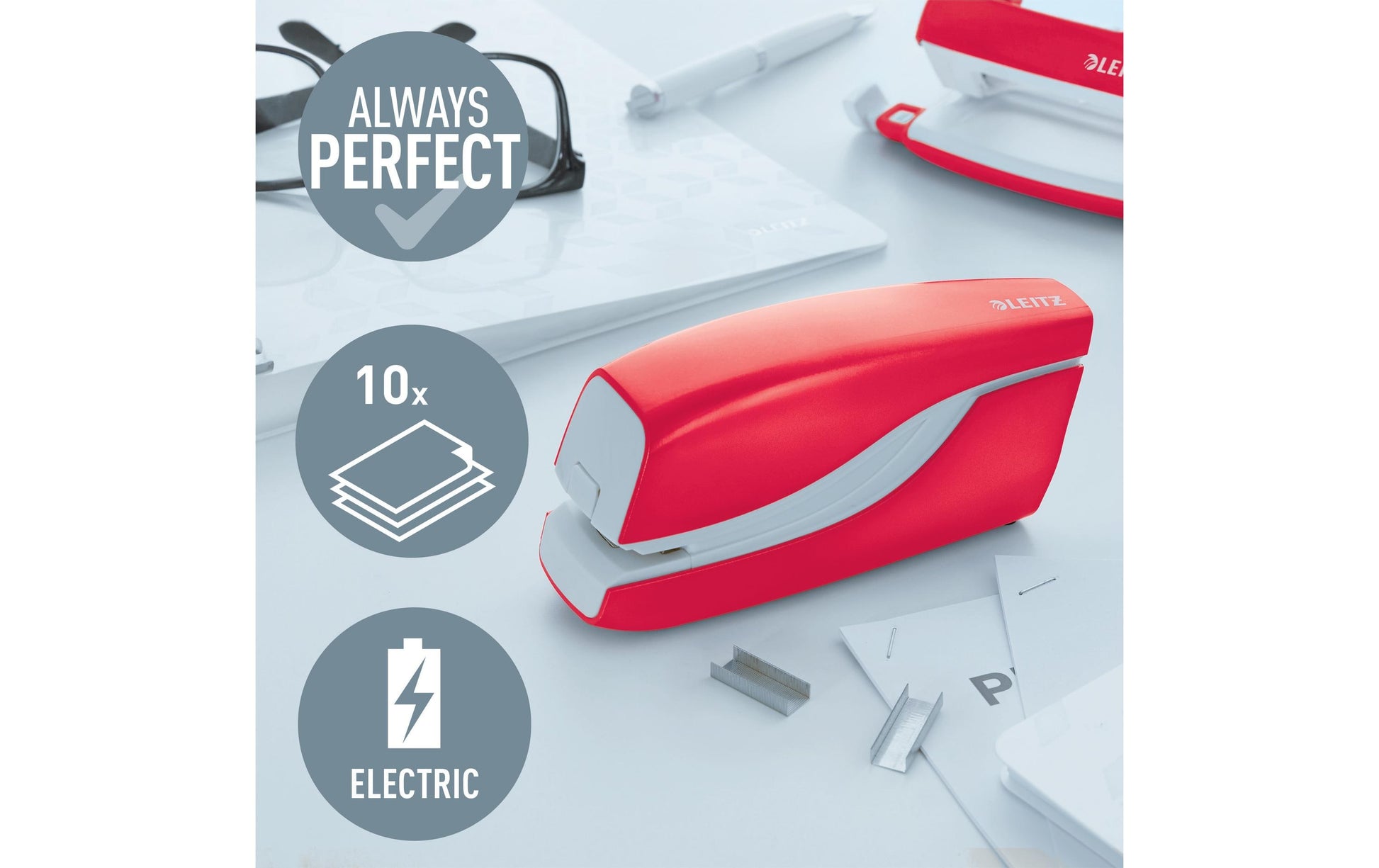 Leitz NeXXt WOW Elektrohefter – 10 Blatt, Akku, Rot
