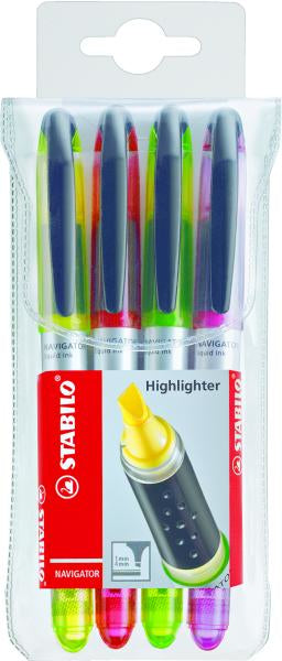 STABILO Navigator Textmarker Set 4 Farben – Keilspitze, 1–4 mm