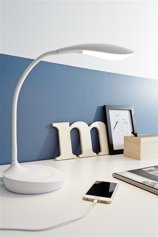 Markslöjd Tischleuchte Swan – 378 lm, 4,6 W, 3000 K, dimmbar, USB, weiss